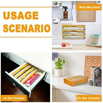 CRAKTH Bamboo Wrap Dispenser - 3 in 1 Organizer Solution