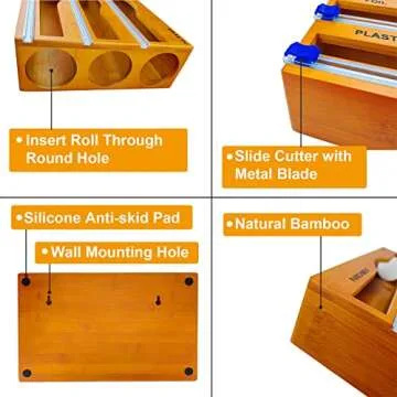 CRAKTH Bamboo Wrap Dispenser - 3 in 1 Organizer Solution