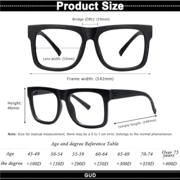 GUD Oversized Reading Glasses Screwless Spring Hinge 6 Pack