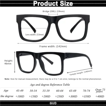 GUD Oversized Reading Glasses Screwless Spring Hinge 6 Pack