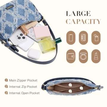 Missnine Crescent Fringe Denim Purse for Women