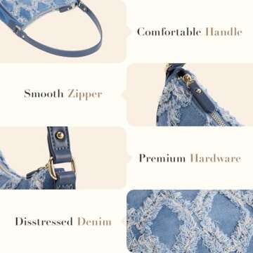 Missnine Crescent Fringe Denim Purse for Women