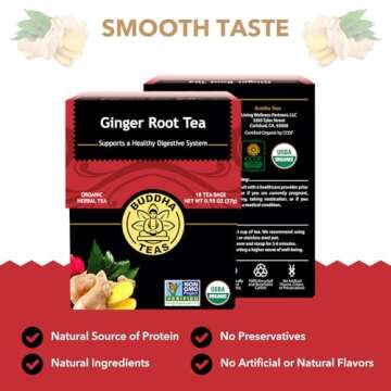 Buddha Teas - Organic Ginger Root Tea - Herbal Tea - For Health & Wellbeing - With Antioxidants & Mi...