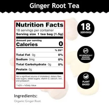 Buddha Teas - Organic Ginger Root Tea - Herbal Tea - For Health & Wellbeing - With Antioxidants & Minerals - Clean Ingredients - Caffeine Free - OU Kosher & Non-GMO - 18 Tea Bags (Pack of 1)
