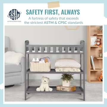 Dream On Me Emily Changing Table In Steel Grey, Comes With 1" Changing Pad, Features Two Shelves, Po...