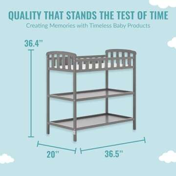 Dream On Me Emily Changing Table In Steel Grey, Comes With 1" Changing Pad, Features Two Shelves, Portable Changing Station, Made Of Sustainable New Zealand Pinewood
