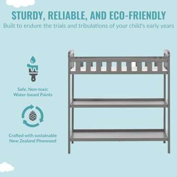 Dream On Me Emily Changing Table In Steel Grey, Comes With 1" Changing Pad, Features Two Shelves, Portable Changing Station, Made Of Sustainable New Zealand Pinewood