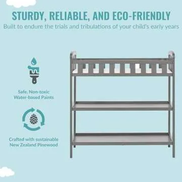 Dream On Me Emily Changing Table In Steel Grey, Comes With 1" Changing Pad, Features Two Shelves, Portable Changing Station, Made Of Sustainable New Zealand Pinewood