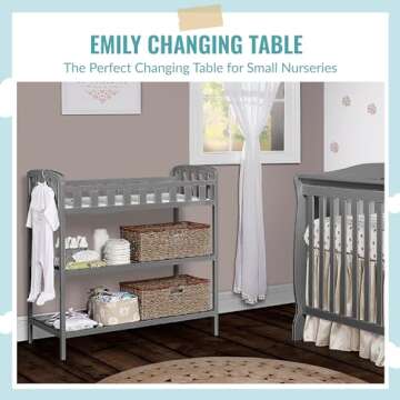Dream On Me Emily Changing Table In Steel Grey, Comes With 1" Changing Pad, Features Two Shelves, Portable Changing Station, Made Of Sustainable New Zealand Pinewood