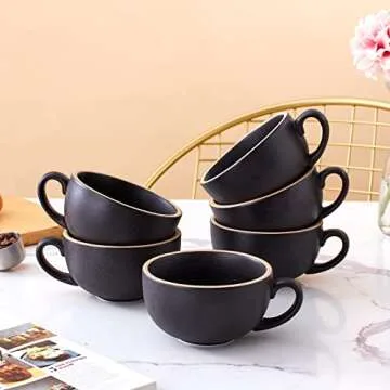 Coffeezone Set of 6 Cups Vintage Design 12 oz Professional Barista Ceramic Latte Art Cappuccino Cups...
