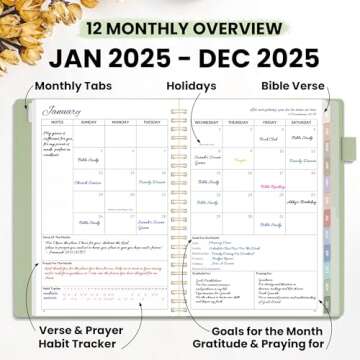 2025 Christian Planner - 12 Month Bible Journal and Prayer Planner A5 Spiral Bound, Monthly & Weekly...