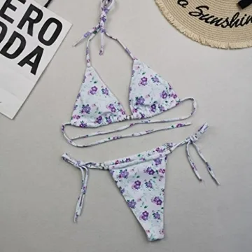 Womens Floral Bikini Set - Sexy Thong Two Piece Swimwear