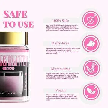 LOCDO Edible Glitter, Edible Luster Dust -100% Food Grade Brew Glitter for Drinks & Food & Cake No Taste or Texture, Vegan Allergen-Free (Pink, Large 15G)