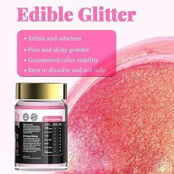 LOCDO Edible Glitter, Edible Luster Dust -100% Food Grade Brew Glitter for Drinks & Food & Cake No Taste or Texture, Vegan Allergen-Free (Pink, Large 15G)