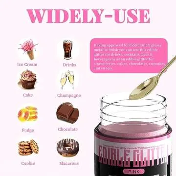 LOCDO Edible Glitter, Edible Luster Dust -100% Food Grade Brew Glitter for Drinks & Food & Cake No Taste or Texture, Vegan Allergen-Free (Pink, Large 15G)