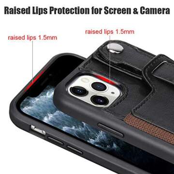 TOOVREN iPhone 11 Pro Case, iPhone 11 Pro Wallet Lanyard Neck Strap with Kickstand Leather Card Holder Adjustable Detachable Necklace, Phone Protective Back Cover for iPhone 11 Pro 5.8" 2019 Black