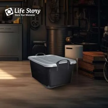 Life Story 6-Pack Stackable Plastic Storage Bins w/Handles & Snapping Lids, 55 Qt., Black