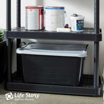 Life Story 6-Pack Stackable Plastic Storage Bins w/Handles & Snapping Lids, 55 Qt., Black