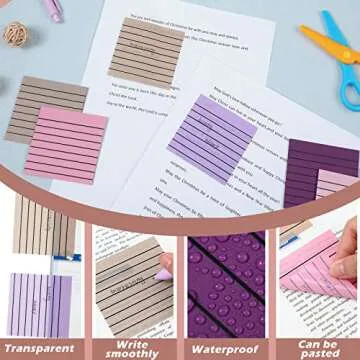 Yinder 24 Pack 720 Sheets Transparent Sticky Notes Translucent Clear Lined Self Sticky Notes for Bible Tabs, Book Tabs, Office School Supplies(3 x 3 Inch,Purple Colors)