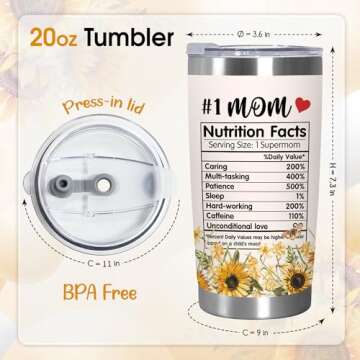 TEEZWONDER Mothers Day Gifts for Mom - Nutrition Facts Sunflower Mother's Tumbler
