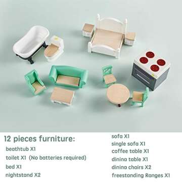 TOP BRIGHT Wooden Dollhouse for Toddlers Dream Doll House for 3+ Year Old