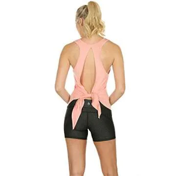 icyzone Open Back Workout Tops for Women - Athletic Activewear Shirts Exercise Yoga Tank Tops (M, Pale Blush)