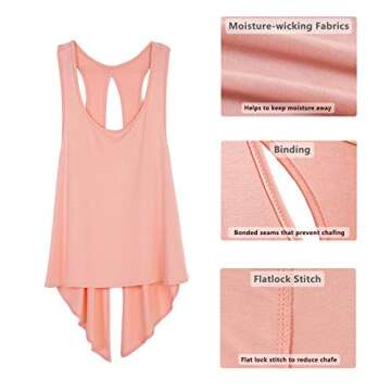 icyzone Open Back Workout Tops for Women - Athletic Activewear Shirts Exercise Yoga Tank Tops (M, Pale Blush)