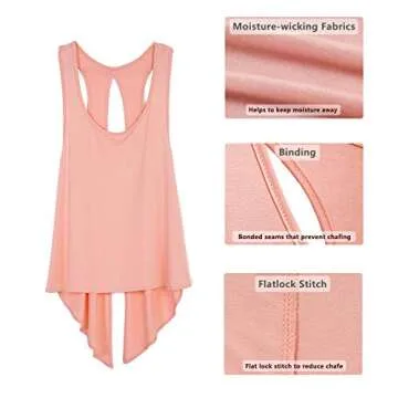 icyzone Open Back Workout Tops for Women - Athletic Activewear Shirts Exercise Yoga Tank Tops (M, Pale Blush)