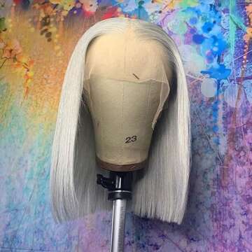 Lovigs Grey Lace Front Wigs Human Hair Natural Hairline Short Bob Wig Straight Hair Grey Wigs for Wo...