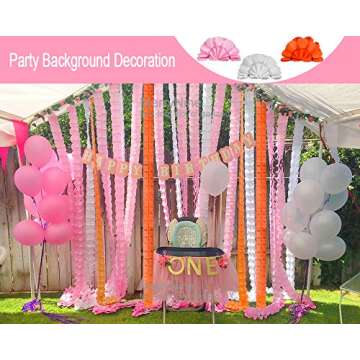 Reusable Party Streamers, MerryNine Four-Leaf Clover Paper Flower Garland for Party, Wedding Decoration, 11.81 Feet/3.6M Each, Pack of 6 (Pink-White-Orange)