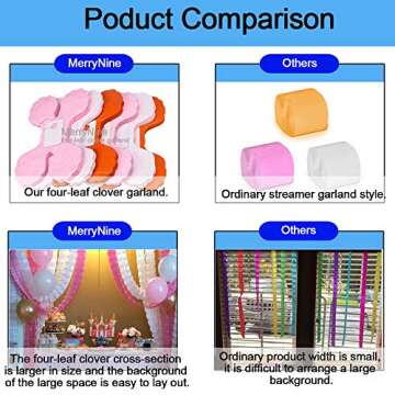 Reusable Party Streamers, MerryNine Four-Leaf Clover Paper Flower Garland for Party, Wedding Decoration, 11.81 Feet/3.6M Each, Pack of 6 (Pink-White-Orange)