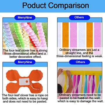 Reusable Party Streamers, MerryNine Four-Leaf Clover Paper Flower Garland for Party, Wedding Decoration, 11.81 Feet/3.6M Each, Pack of 6 (Pink-White-Orange)