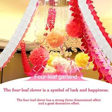 Reusable Party Streamers, MerryNine Four-Leaf Clover Paper Flower Garland for Party, Wedding Decoration, 11.81 Feet/3.6M Each, Pack of 6 (Pink-White-Orange)