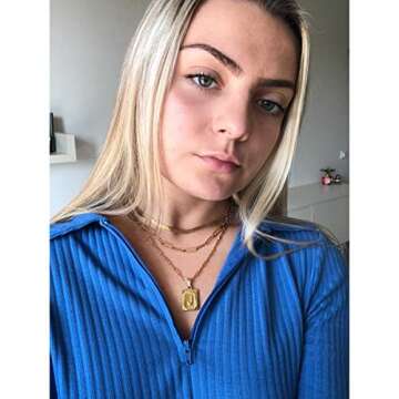 JoycuFF Dainty Layered Initial Necklaces Gift for Women, 18K Gold Plated Paperclip Chain Necklace Simple Cute Letter Pendant Initial M Choker Necklace Gold Layered Necklaces for Women