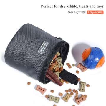 VIVAGLORY PawTreat Dog Treat Pouch Dog Training Treat Pouch Puppy Treat Bag Pet Treat Belt Bag for Walking Belt Holder Clip On Strap Poop Bag Waist Snack Reward Food Wearable 4 Cups Grey
