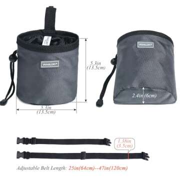 VIVAGLORY PawTreat Dog Treat Pouch Dog Training Treat Pouch Puppy Treat Bag Pet Treat Belt Bag for Walking Belt Holder Clip On Strap Poop Bag Waist Snack Reward Food Wearable 4 Cups Grey