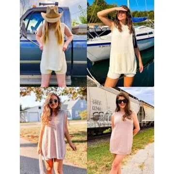 ZESICA Women's Summer Two Piece Sweater Lounge Sets Casual Knit Trendy Tunic and Shorts Outfits Dark Blue S