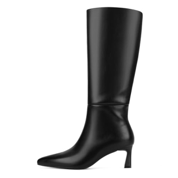 SOVANYOU Women's Black Leather Knee High Boots - Stylish & Comfortable