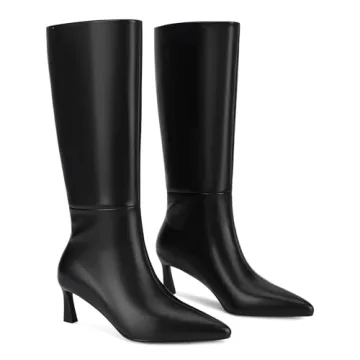 SOVANYOU Black Leather Knee High Boots Women Stylish Comfort