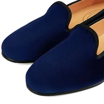 Men's Vintage Velvet Loafer Men Plain Men Shoes Slip-on Loafer Smoking Slipper Blue Plain US 7
