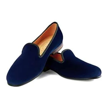 Men's Vintage Velvet Loafer Men Plain Men Shoes Slip-on Loafer Smoking Slipper Blue Plain US 7