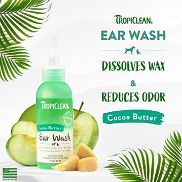 TropiClean Cocoa Butter Ear Wash for Dogs & Cats | Alcohol Free Dog Ear Cleaner Solution | Pet Ear W...