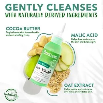 TropiClean Cocoa Butter Ear Wash for Dogs & Cats | Alcohol Free Dog Ear Cleaner Solution | Pet Ear Wash Derived from Natural Ingredients | Made in the USA | 4 oz.