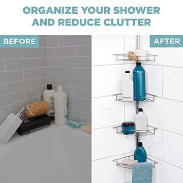 Zenna Home Tension Pole Shower Caddy with Adjustable Shelves