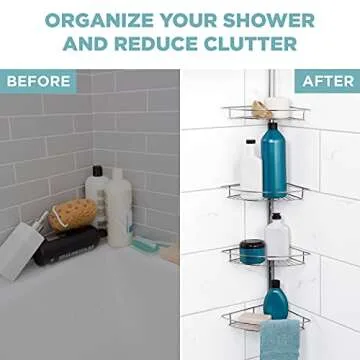 Zenna Home Tension Pole Shower Caddy with Adjustable Shelves