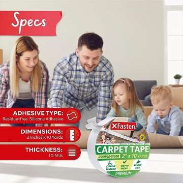 XFasten Carpet Tape for Hardwood Floors 2”x10yds No Residue Rug Tape Hardwood Floor, Strong Double Sided Carpet Tape Heavy duty Rug Tape for Area Rugs on Carpet Adhesive Tape for Rugs to Stay in Place