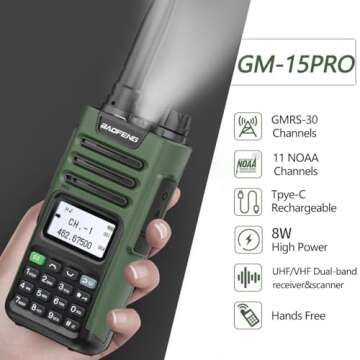 BAOFENG GM-15 Pro GMRS Handheld Radio 8W Long Range Walkie Talkie NOAA Weather Receiver and Scan Rec...