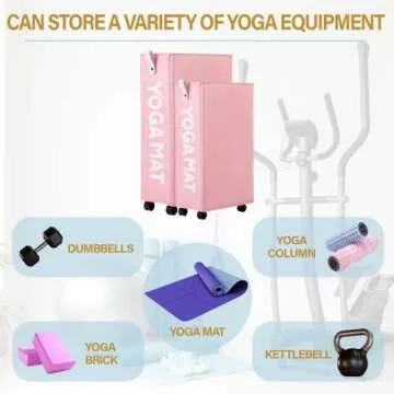 Twira Yoga Mat Storage Racks 22'', Home Gym Storage Rack for Foam Roller, Yoga Strap and Resistance Bands, Workout Equipment Corner Storage Organizer with Wheels(Pink)