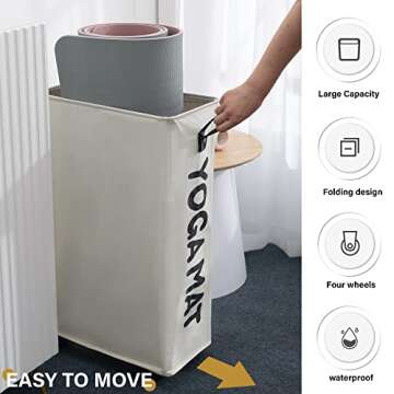 Twira Yoga Mat Storage Racks 22'', Home Gym Storage Rack for Foam Roller, Yoga Strap and Resistance Bands, Workout Equipment Corner Storage Organizer with Wheels(Pink)