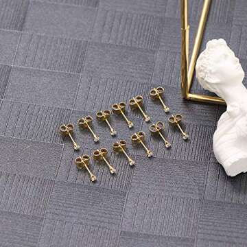 2mm CZ Stud Earrings for Women, 14K Gold Plated Cubic Zirconia Earrings Studs Small Gold Studs Tiny ...